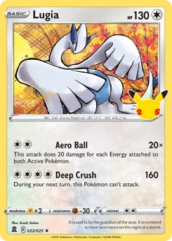 Lugia Pokemon card from Celebrations, card number 22