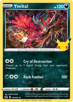 Yveltal Pokemon card from Celebrations, card number 19