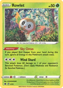 Rowlet Pokemon card from McDonald's Collection 2022, card number 2