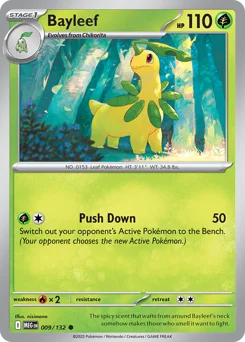 Bayleef Pokemon card from Mega Evolution, card number 9