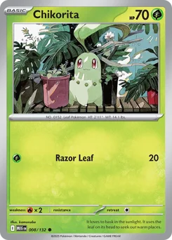 Chikorita Pokemon card from Mega Evolution, card number 8