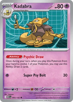 Kadabra Pokemon card from Mega Evolution, card number 55