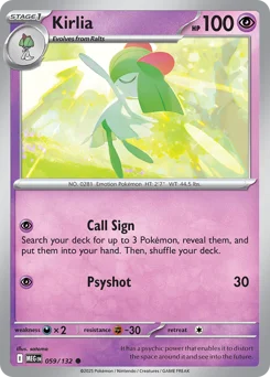 Kirlia Pokemon card from Mega Evolution, card number 59