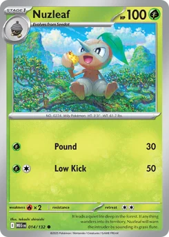 Nuzleaf Pokemon card from Mega Evolution, card number 14