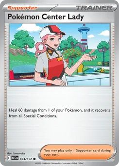 Pokémon Center Lady Pokemon card from Mega Evolution, card number 123