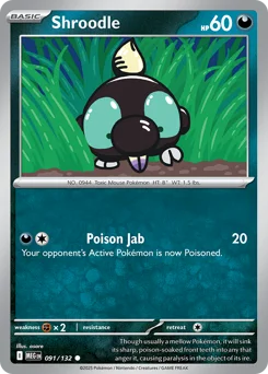 Shroodle Pokemon card from Mega Evolution, card number 91