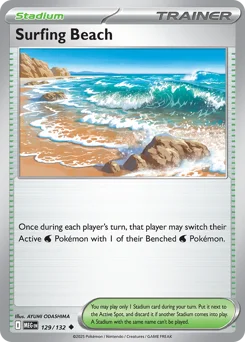 Surfing Beach Pokemon card from Mega Evolution, card number 129
