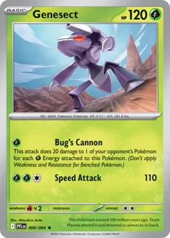 Genesect Pokemon card from Phantasmal Flames, card number 8