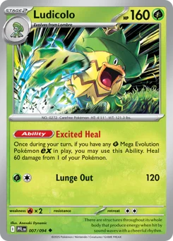 Ludicolo Pokemon card from Phantasmal Flames, card number 7