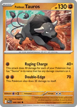 Paldean Tauros Pokemon card from Phantasmal Flames, card number 48