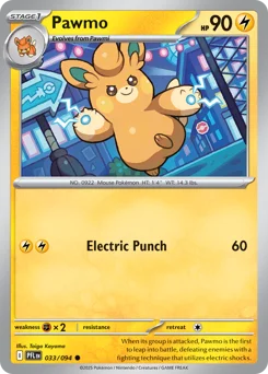 Pawmo Pokemon card from Phantasmal Flames, card number 33