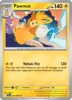 Pawmot Pokemon card from Phantasmal Flames, card number 34