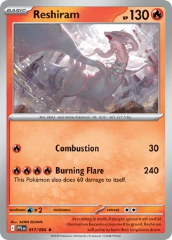 Reshiram Pokemon card from Phantasmal Flames, card number 17