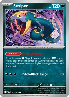 Seviper Pokemon card from Phantasmal Flames, card number 62