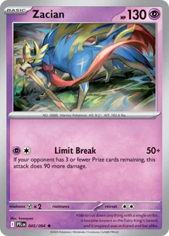 Zacian Pokemon card from Phantasmal Flames, card number 45