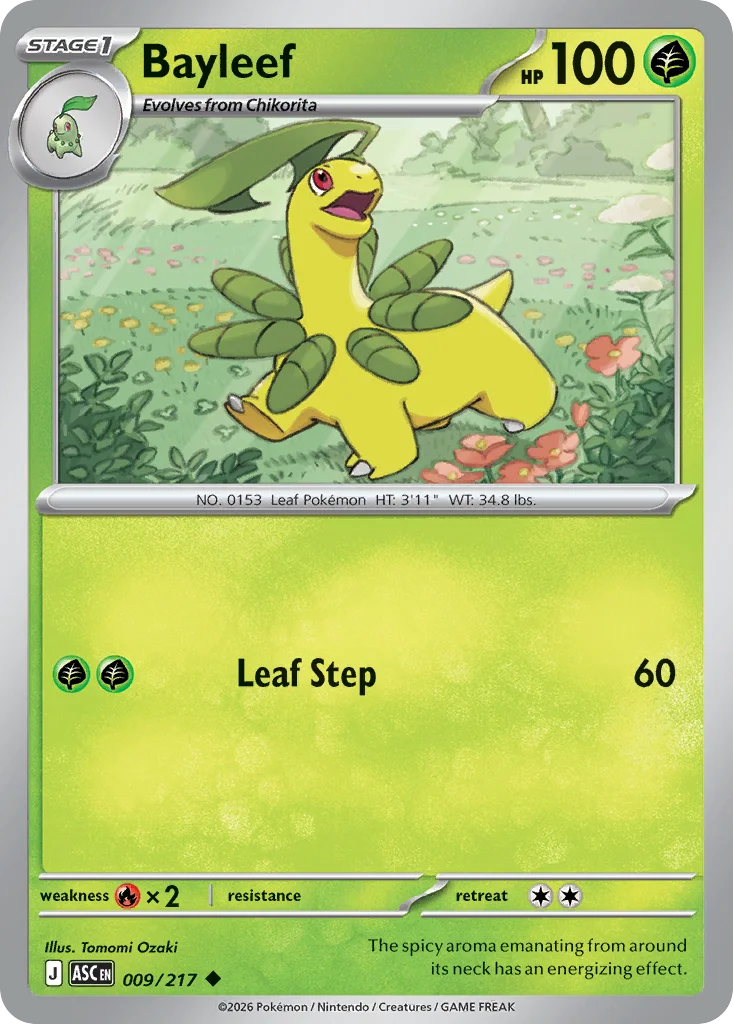 Bayleef Pokemon card from Ascended Heroes, card number 9
