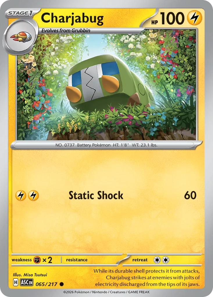 Charjabug Pokemon card from Ascended Heroes, card number 65