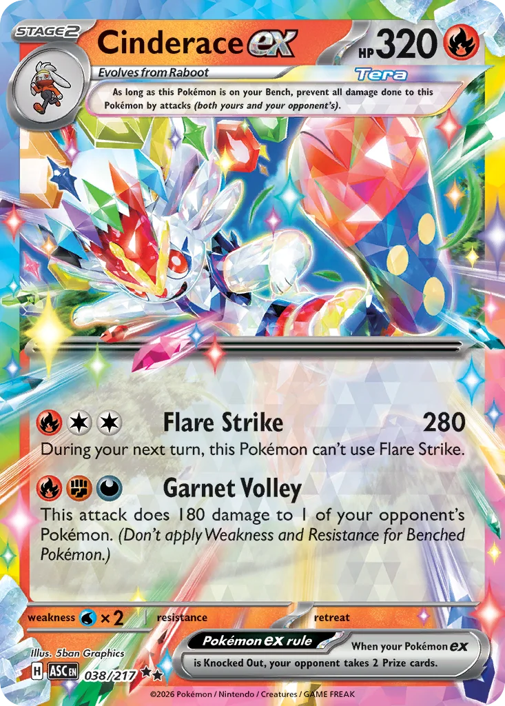Cinderace ex Pokemon card from Ascended Heroes, card number 38