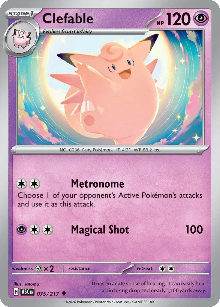 Clefable Pokemon card from Ascended Heroes, card number 75