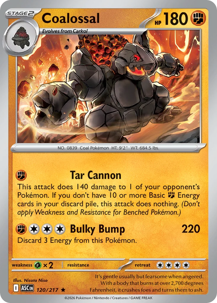 Coalossal Pokemon card from Ascended Heroes, card number 120