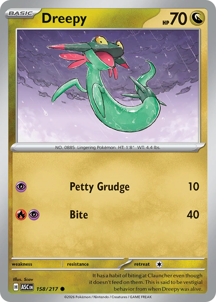 Dreepy Pokemon card from Ascended Heroes, card number 158