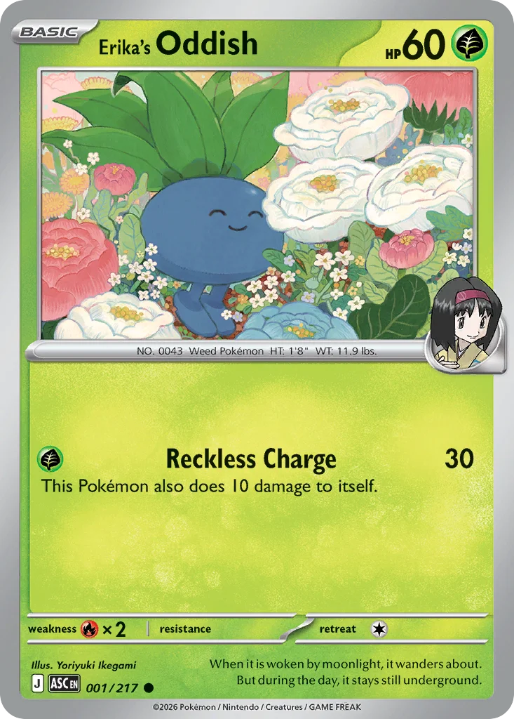 Erika's Oddish Pokemon card from Ascended Heroes, card number 1