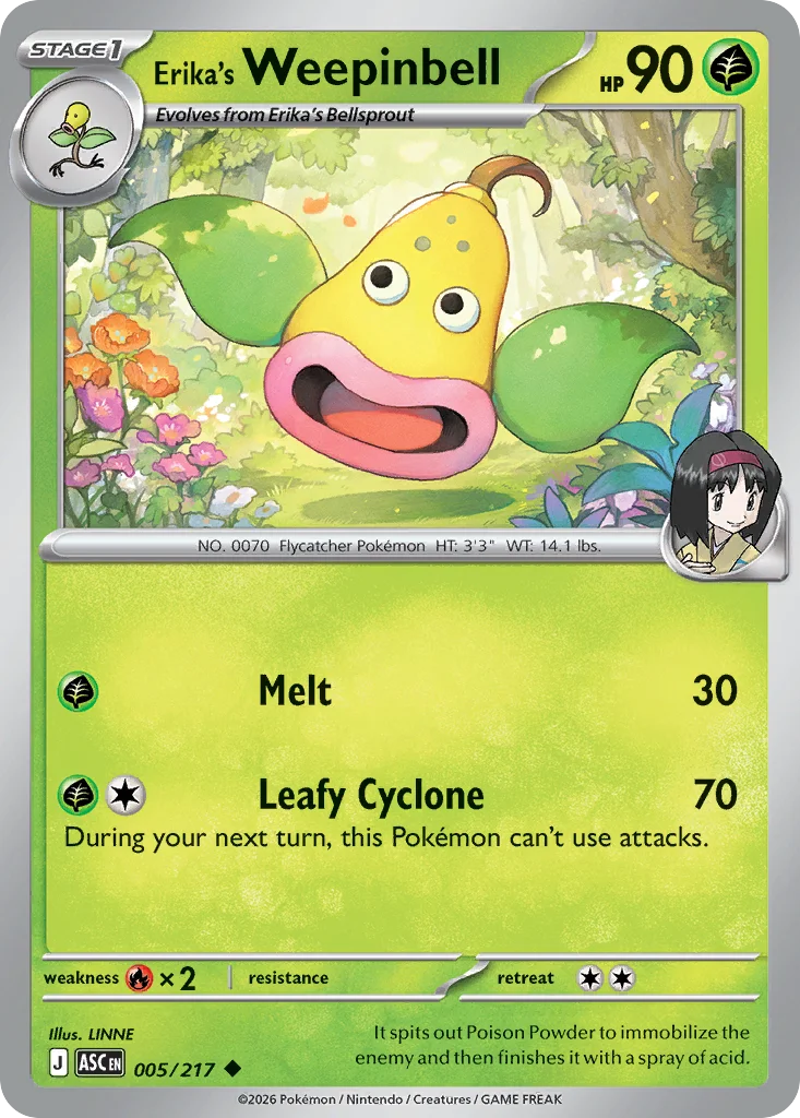 Erika's Weepinbell Pokemon card from Ascended Heroes, card number 5