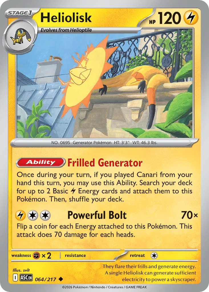 Heliolisk Pokemon card from Ascended Heroes, card number 64
