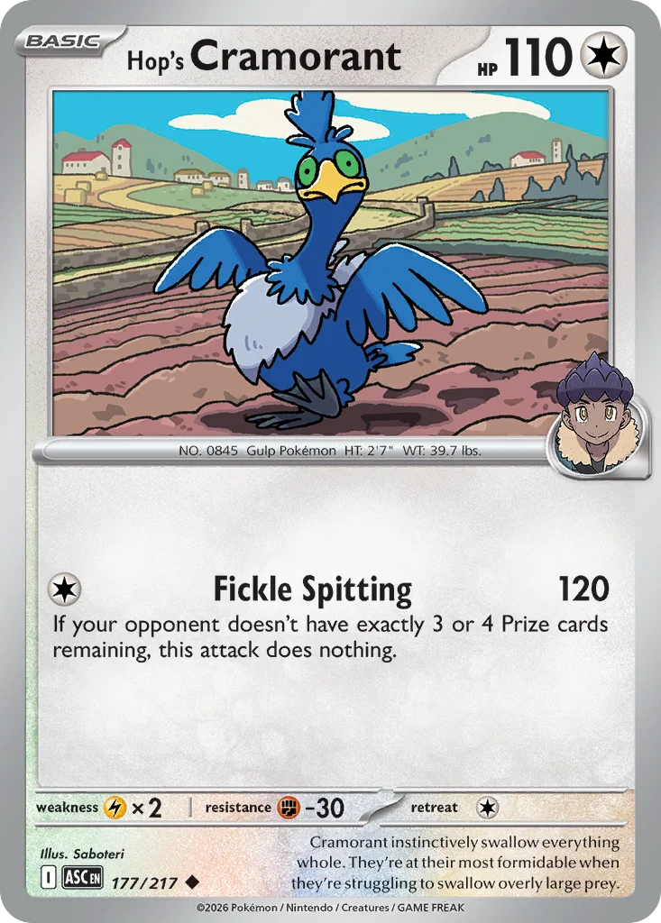 Hop's Cramorant Pokemon card from Ascended Heroes, card number 177