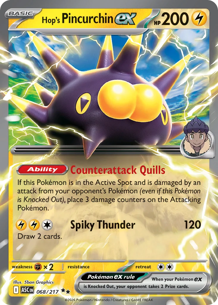 Hop's Pincurchin ex Pokemon card from Ascended Heroes, card number 68