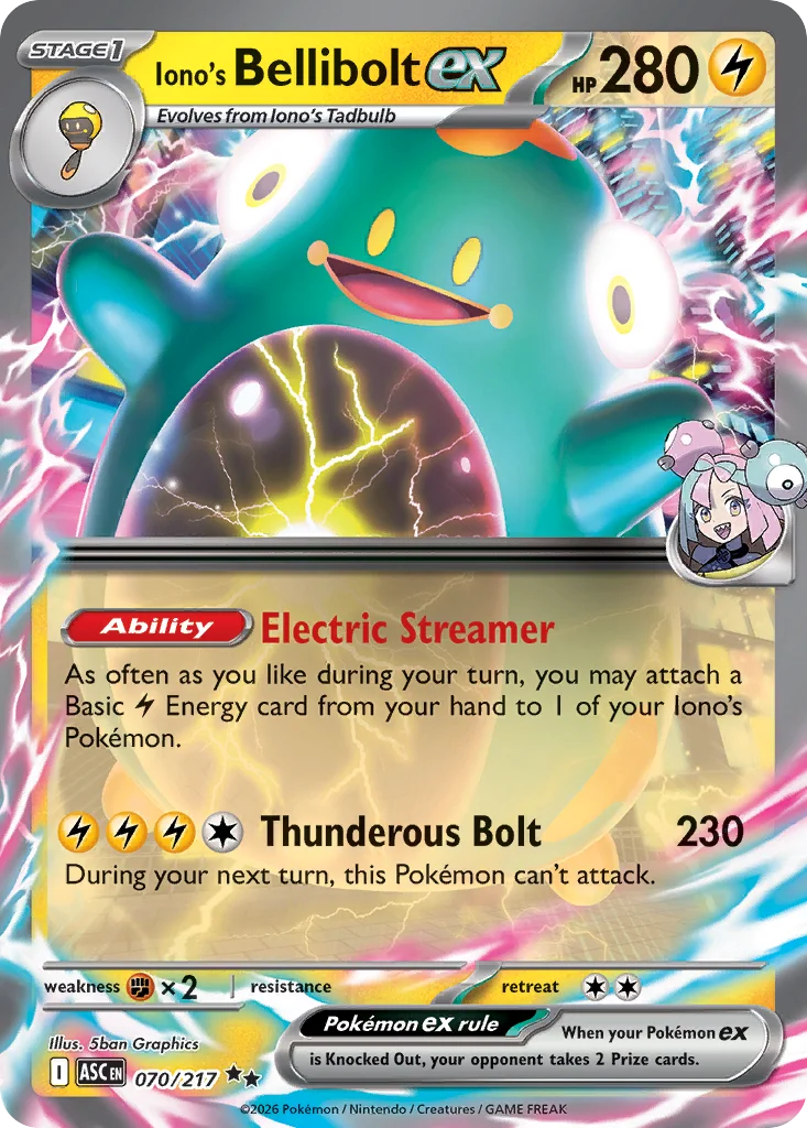 Iono's Bellibolt ex Pokemon card from Ascended Heroes, card number 70