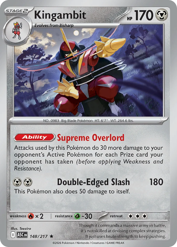 Kingambit Pokemon card from Ascended Heroes, card number 148