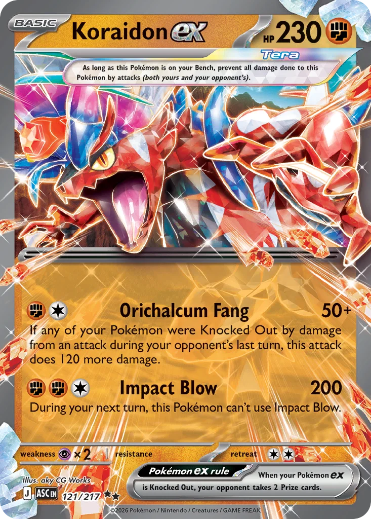 Koraidon ex Pokemon card from Ascended Heroes, card number 121
