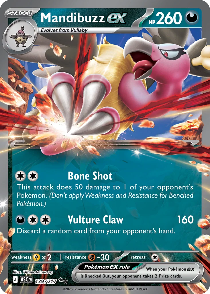 Mandibuzz ex Pokemon card from Ascended Heroes, card number 139