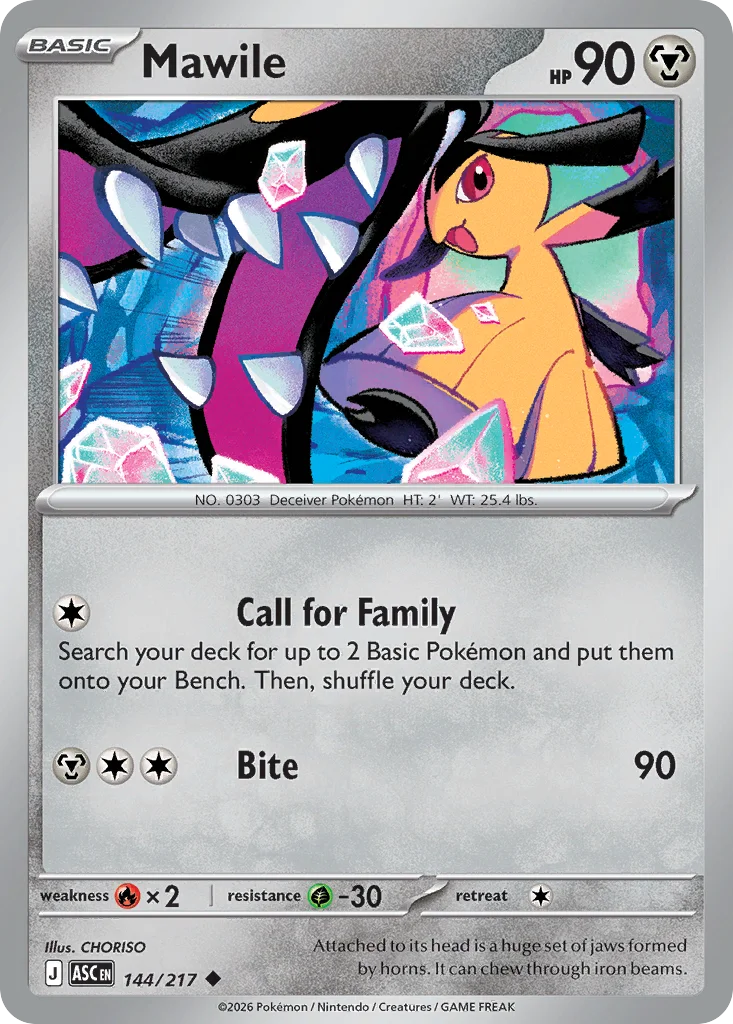 Mawile Pokemon card from Ascended Heroes, card number 144