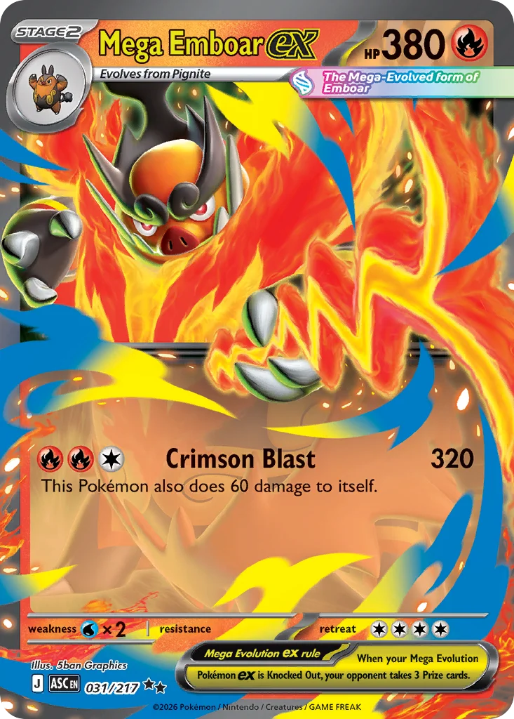 Mega Emboar ex Pokemon card from Ascended Heroes, card number 31