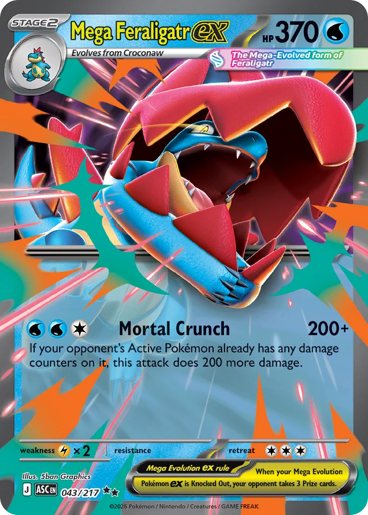 Mega Feraligatr ex Pokemon card from Ascended Heroes, card number 43