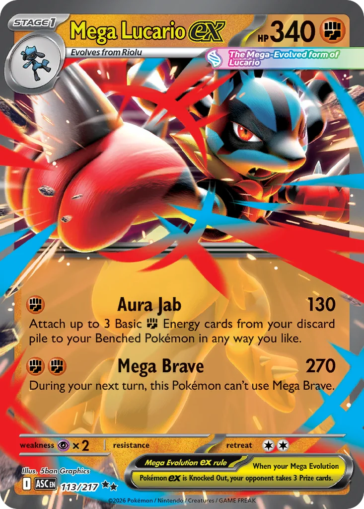 Mega Lucario ex Pokemon card from Ascended Heroes, card number 113