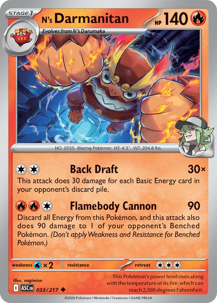 N's Darmanitan Pokemon card from Ascended Heroes, card number 33