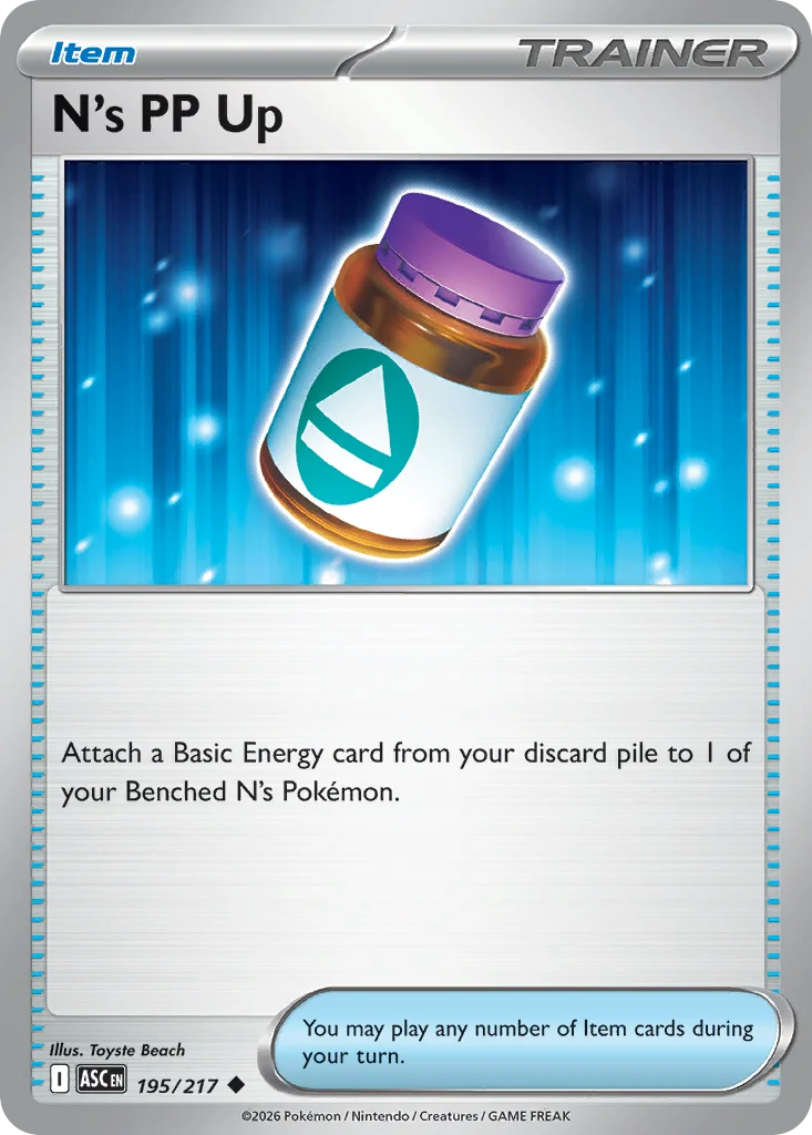 N's PP Up Pokemon card from Ascended Heroes, card number 195