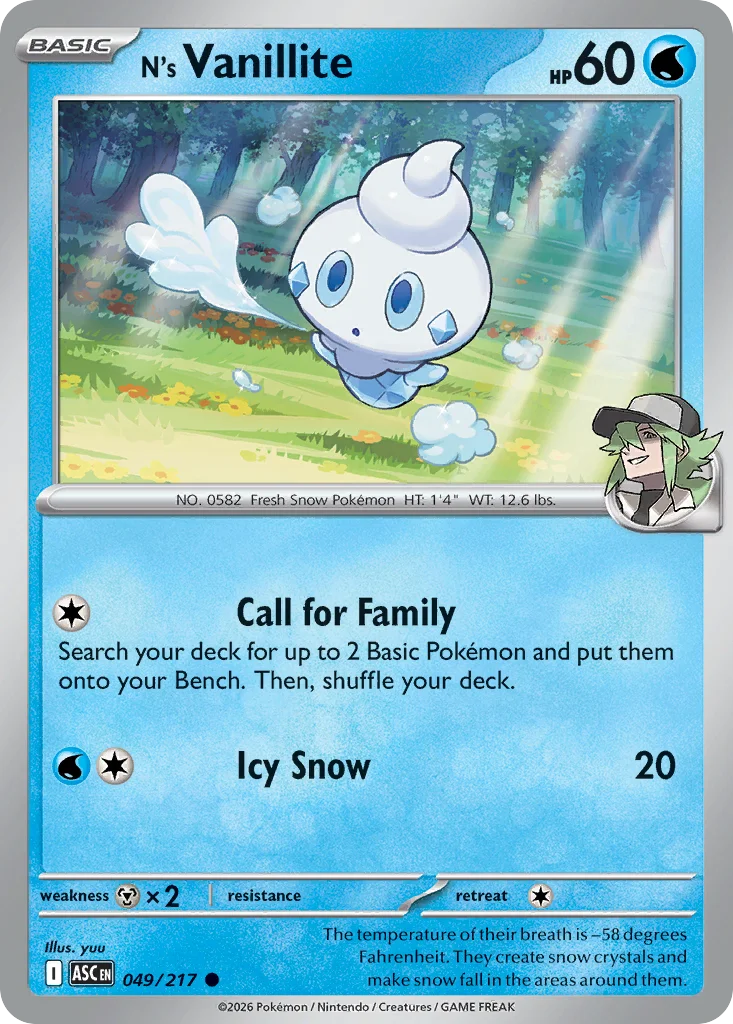 N's Vanillite Pokemon card from Ascended Heroes, card number 49