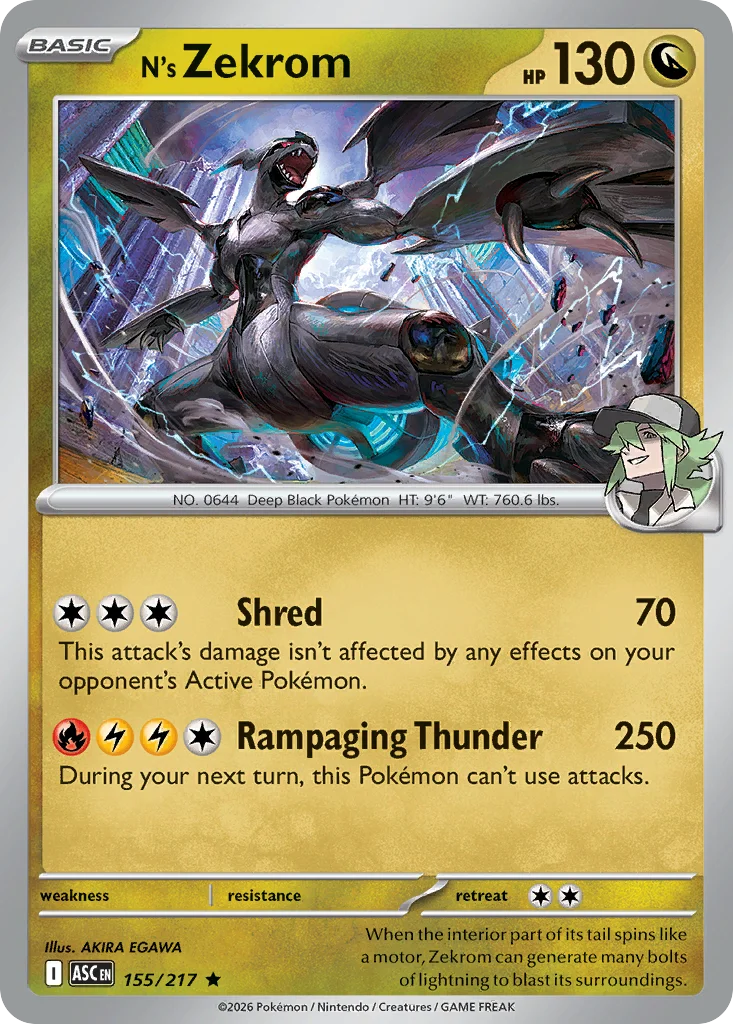 N's Zekrom Pokemon card from Ascended Heroes, card number 155