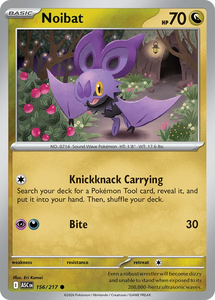 Noibat Pokemon card from Ascended Heroes, card number 156