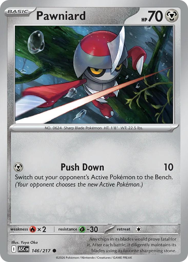 Pawniard Pokemon card from Ascended Heroes, card number 146