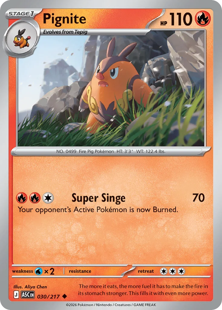 Pignite Pokemon card from Ascended Heroes, card number 30
