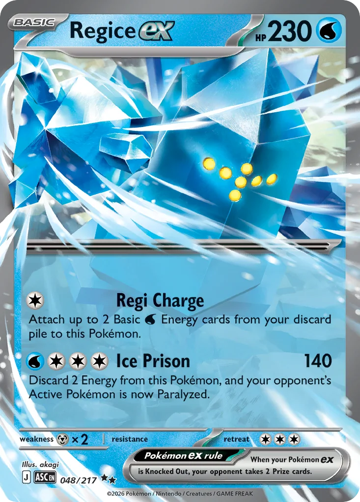 Regice ex Pokemon card from Ascended Heroes, card number 48