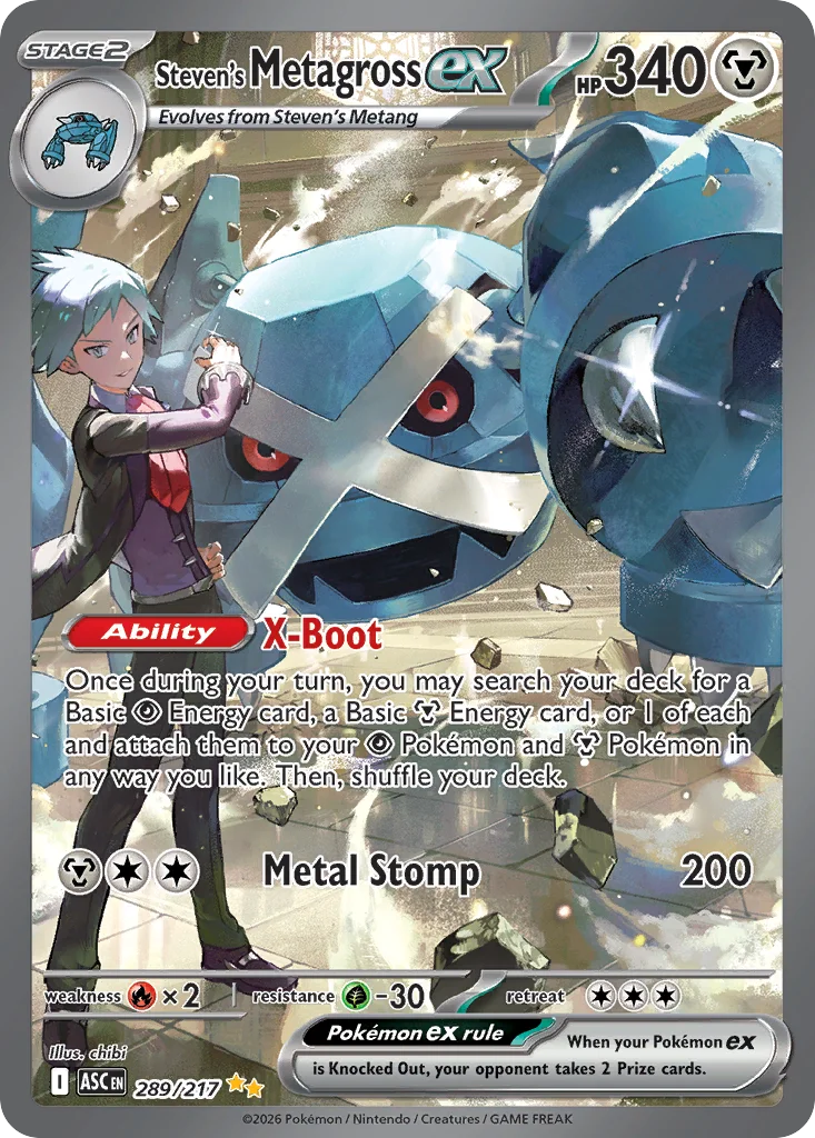 Steven's Metagross ex Pokemon card from Ascended Heroes, card number 289