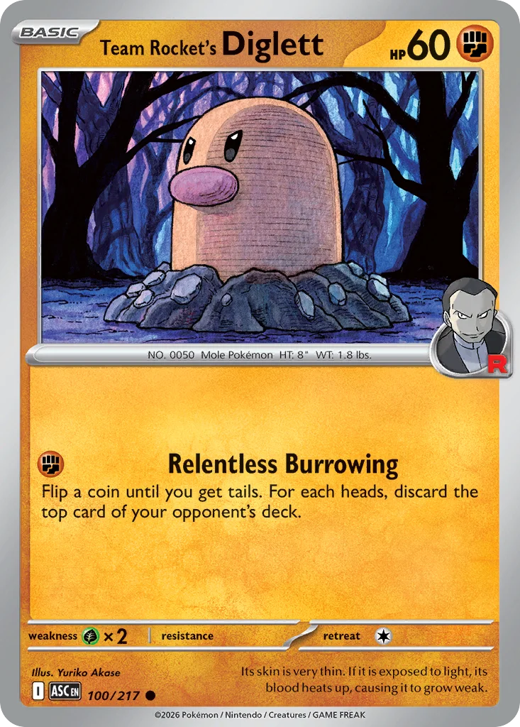 Team Rocket's Diglett Pokemon card from Ascended Heroes, card number 100