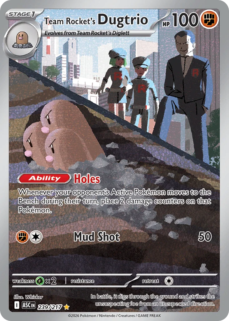 Team Rocket's Dugtrio Pokemon card from Ascended Heroes, card number 239