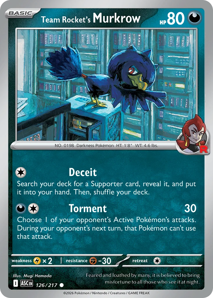 Team Rocket's Murkrow Pokemon card from Ascended Heroes, card number 126